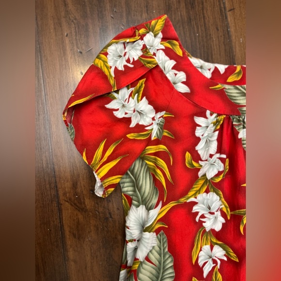 Aloha Mo’i Moi Dress Size Large Red Floral Mumu Roper Vintage Tropical Hawaiian - Picture 2 of 14